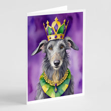 Load image into Gallery viewer, Scottish Deerhound King of Mardi Gras Greeting Cards - Blank Note Cards – 8-Pack of Artist-Designed Cards with Envelopes