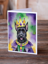 Load image into Gallery viewer, Scottish Terrier King of Mardi Gras Greeting Cards - Blank Note Cards – 8-Pack of Artist-Designed Cards with Envelopes