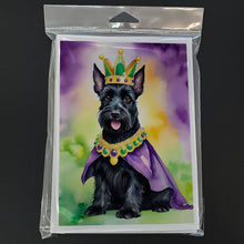 Load image into Gallery viewer, Scottish Terrier King of Mardi Gras Greeting Cards - Blank Note Cards – 8-Pack of Artist-Designed Cards with Envelopes