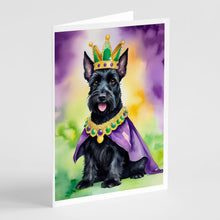 Load image into Gallery viewer, Scottish Terrier King of Mardi Gras Greeting Cards - Blank Note Cards – 8-Pack of Artist-Designed Cards with Envelopes