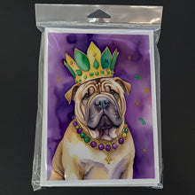Load image into Gallery viewer, Shar Pei King of Mardi Gras Greeting Cards - Blank Note Cards – 8-Pack of Artist-Designed Cards with Envelopes