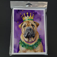 Load image into Gallery viewer, Shar Pei King of Mardi Gras Greeting Cards - Blank Note Cards – 8-Pack of Artist-Designed Cards with Envelopes