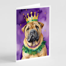 Load image into Gallery viewer, Shar Pei King of Mardi Gras Greeting Cards - Blank Note Cards – 8-Pack of Artist-Designed Cards with Envelopes