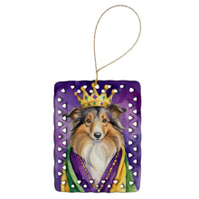 Load image into Gallery viewer, Sheltie King of Mardi Gras Porcelain Ornament