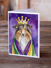 Load image into Gallery viewer, Sheltie King of Mardi Gras Greeting Cards - Blank Note Cards – 8-Pack of Artist-Designed Cards with Envelopes