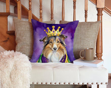 Load image into Gallery viewer, Sheltie King of Mardi Gras Throw Pillow - 14x14 Decorative Pillow – Art for Your Home &amp; Patio