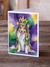 Load image into Gallery viewer, Sheltie King of Mardi Gras Greeting Cards - Blank Note Cards – 8-Pack of Artist-Designed Cards with Envelopes