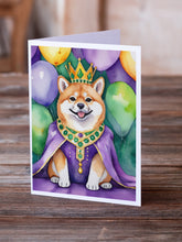Load image into Gallery viewer, Shiba Inu King of Mardi Gras Greeting Cards - Blank Note Cards – 8-Pack of Artist-Designed Cards with Envelopes