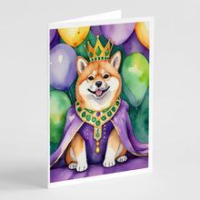 Load image into Gallery viewer, Shiba Inu King of Mardi Gras Greeting Cards - Blank Note Cards – 8-Pack of Artist-Designed Cards with Envelopes