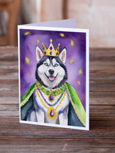 Load image into Gallery viewer, Siberian Husky King of Mardi Gras Greeting Cards - Blank Note Cards – 8-Pack of Artist-Designed Cards with Envelopes