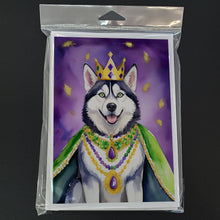Load image into Gallery viewer, Siberian Husky King of Mardi Gras Greeting Cards - Blank Note Cards – 8-Pack of Artist-Designed Cards with Envelopes