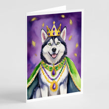 Load image into Gallery viewer, Siberian Husky King of Mardi Gras Greeting Cards - Blank Note Cards – 8-Pack of Artist-Designed Cards with Envelopes