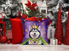 Load image into Gallery viewer, Siberian Husky King of Mardi Gras Throw Pillow - 14x14 Decorative Pillow – Art for Your Home &amp; Patio
