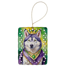 Load image into Gallery viewer, Siberian Husky King of Mardi Gras Porcelain Ornament