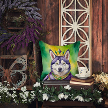 Load image into Gallery viewer, Siberian Husky King of Mardi Gras Throw Pillow - 14x14 Decorative Pillow – Art for Your Home &amp; Patio