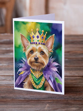 Load image into Gallery viewer, Silky Terrier King of Mardi Gras Greeting Cards - Blank Note Cards – 8-Pack of Artist-Designed Cards with Envelopes