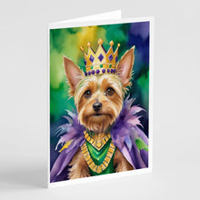Load image into Gallery viewer, Silky Terrier King of Mardi Gras Greeting Cards - Blank Note Cards – 8-Pack of Artist-Designed Cards with Envelopes