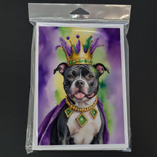 Load image into Gallery viewer, Staffordshire Bull Terrier King of Mardi Gras Greeting Cards - Blank Note Cards – 8-Pack of Artist-Designed Cards with Envelopes