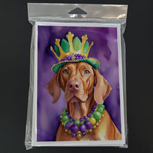 Load image into Gallery viewer, Vizsla King of Mardi Gras Greeting Cards - Blank Note Cards – 8-Pack of Artist-Designed Cards with Envelopes