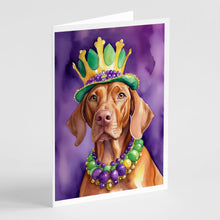 Load image into Gallery viewer, Vizsla King of Mardi Gras Greeting Cards - Blank Note Cards – 8-Pack of Artist-Designed Cards with Envelopes