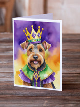 Load image into Gallery viewer, Welsh Terrier King of Mardi Gras Greeting Cards - Blank Note Cards – 8-Pack of Artist-Designed Cards with Envelopes