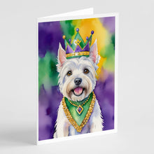 Load image into Gallery viewer, Westie King of Mardi Gras Greeting Cards - Blank Note Cards – 8-Pack of Artist-Designed Cards with Envelopes