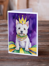 Load image into Gallery viewer, Westie King of Mardi Gras Greeting Cards - Blank Note Cards – 8-Pack of Artist-Designed Cards with Envelopes