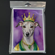 Load image into Gallery viewer, Whippet King of Mardi Gras Greeting Cards - Blank Note Cards – 8-Pack of Artist-Designed Cards with Envelopes