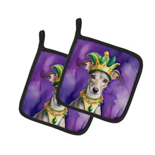 Load image into Gallery viewer, Whippet King of Mardi Gras Pot Holders - Set of 2 Decorative Kitchen Helpers | Made in the USA