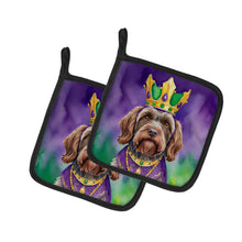 Load image into Gallery viewer, Wirehaired Pointing Griffon King of Mardi Gras Pot Holders - Set of 2 Decorative Kitchen Helpers | Made in the USA