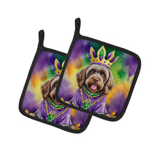 Load image into Gallery viewer, Wirehaired Pointing Griffon King of Mardi Gras Pot Holders - Set of 2 Decorative Kitchen Helpers | Made in the USA