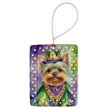 Load image into Gallery viewer, Yorkshire Terrier King of Mardi Gras Porcelain Ornament