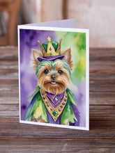 Load image into Gallery viewer, Yorkshire Terrier King of Mardi Gras Greeting Cards - Blank Note Cards – 8-Pack of Artist-Designed Cards with Envelopes