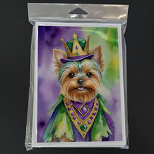 Load image into Gallery viewer, Yorkshire Terrier King of Mardi Gras Greeting Cards - Blank Note Cards – 8-Pack of Artist-Designed Cards with Envelopes