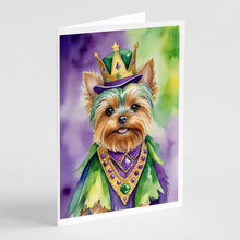Load image into Gallery viewer, Yorkshire Terrier King of Mardi Gras Greeting Cards - Blank Note Cards – 8-Pack of Artist-Designed Cards with Envelopes