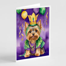 Load image into Gallery viewer, Yorkshire Terrier King of Mardi Gras Greeting Cards - Blank Note Cards – 8-Pack of Artist-Designed Cards with Envelopes