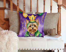 Load image into Gallery viewer, Yorkshire Terrier King of Mardi Gras Throw Pillow - 14x14 Decorative Pillow – Art for Your Home &amp; Patio