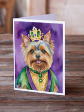 Load image into Gallery viewer, Yorkshire Terrier King of Mardi Gras Greeting Cards - Blank Note Cards – 8-Pack of Artist-Designed Cards with Envelopes