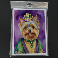Load image into Gallery viewer, Yorkshire Terrier King of Mardi Gras Greeting Cards - Blank Note Cards – 8-Pack of Artist-Designed Cards with Envelopes