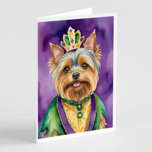 Load image into Gallery viewer, Yorkshire Terrier King of Mardi Gras Greeting Cards - Blank Note Cards – 8-Pack of Artist-Designed Cards with Envelopes