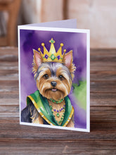 Load image into Gallery viewer, Yorkshire Terrier King of Mardi Gras Greeting Cards - Blank Note Cards – 8-Pack of Artist-Designed Cards with Envelopes