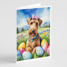 Load image into Gallery viewer, Airedale Terrier Easter Egg Hunt Greeting Cards - Blank Note Cards – 8-Pack of Artist-Designed Cards with Envelopes
