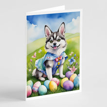 Load image into Gallery viewer, Alaskan Klee Kai Easter Egg Hunt Greeting Cards - Blank Note Cards – 8-Pack of Artist-Designed Cards with Envelopes