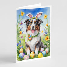 Load image into Gallery viewer, Australian Shepherd Easter Egg Hunt Greeting Cards - Blank Note Cards – 8-Pack of Artist-Designed Cards with Envelopes
