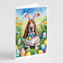 Load image into Gallery viewer, Basset Hound Easter Egg Hunt Greeting Cards - Blank Note Cards – 8-Pack of Artist-Designed Cards with Envelopes