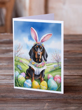 Load image into Gallery viewer, Black and Tan Coonhound Easter Egg Hunt Greeting Cards - Blank Note Cards – 8-Pack of Artist-Designed Cards with Envelopes