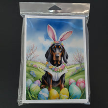 Load image into Gallery viewer, Black and Tan Coonhound Easter Egg Hunt Greeting Cards - Blank Note Cards – 8-Pack of Artist-Designed Cards with Envelopes