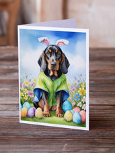 Load image into Gallery viewer, Black and Tan Coonhound Easter Egg Hunt Greeting Cards - Blank Note Cards – 8-Pack of Artist-Designed Cards with Envelopes
