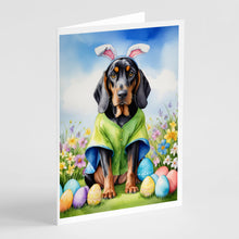 Load image into Gallery viewer, Black and Tan Coonhound Easter Egg Hunt Greeting Cards - Blank Note Cards – 8-Pack of Artist-Designed Cards with Envelopes