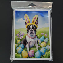 Load image into Gallery viewer, Boston Terrier Easter Egg Hunt Greeting Cards - Blank Note Cards – 8-Pack of Artist-Designed Cards with Envelopes